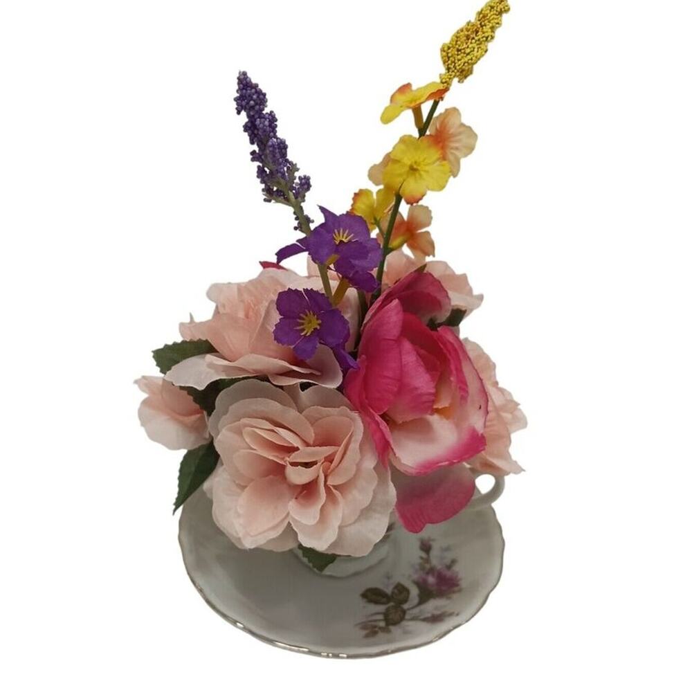 Silk Floral Arrangement POP-IN for your Tea Cup Party Birthday Bridal Home Decor